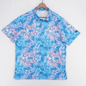 Yatta Golf Kahakai Polu Polo Shirt Mens 2XL Blue Floral Short Sleeve
